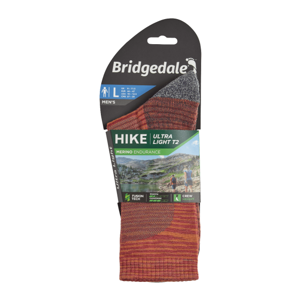 Bridgedale - Skarpety męskie Hike ultralight T2 crew merino performance multi orange