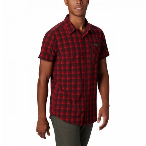 Columbia - Koszula męska Triple Canyon SS Shirt Mountain Red Mini Tonal Plaid