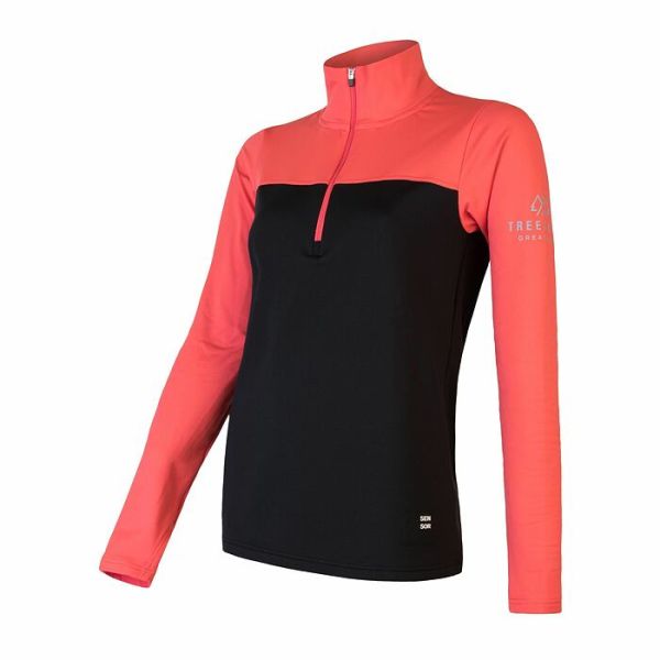 Sensor - Koszulka damska Coolmax Thermo Sweats Zip Woman black / coral