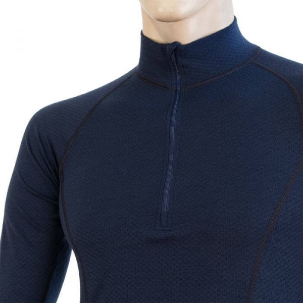 Sensor - Koszulka męska Merino Double Face Tee LS zip deep blue